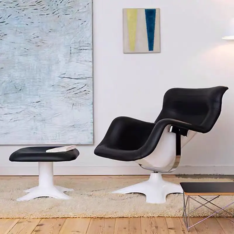 

Italian designer classic fiberglass rotating boss chair stainless steel leather office single leisure sofa
