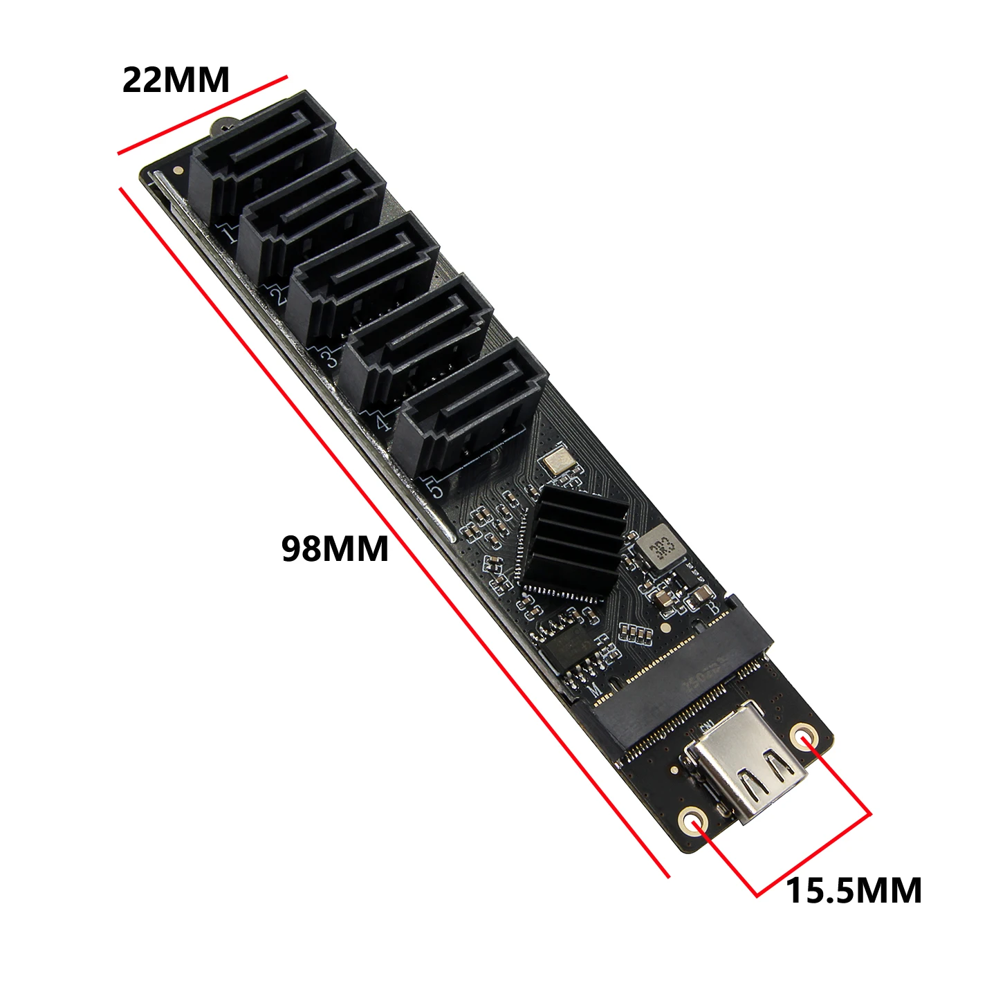 Type‑C/USB 3.0 to 5-Port SATA 3.0 Expansion Card Supports 2.5-inch SSD/HDD/3.5-inch HDD Hard Drives Support Windows/macOS/Linux