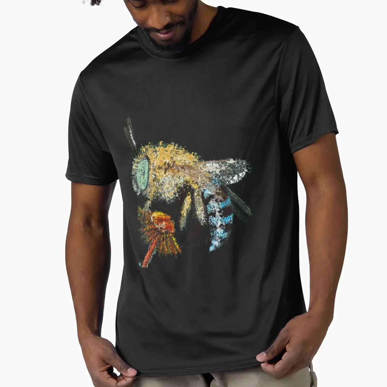 Blue Banded Bee Pointillism Dot art Active T Shirt vintage Washed Breathable designer clothes homme fashion