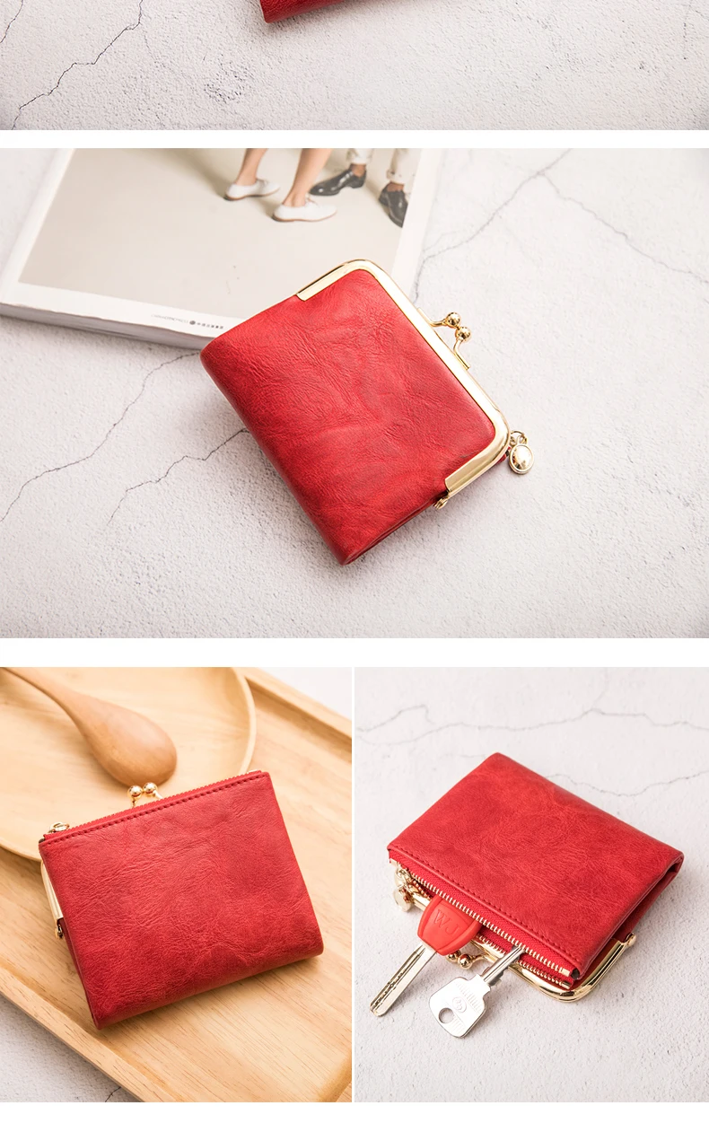 Miyin Damen Geldbörse kleine RFID Damen kompakte Bifold Leder Vintage Geldbörse mit Reiß verschluss und Kuss schloss – Detail 19
