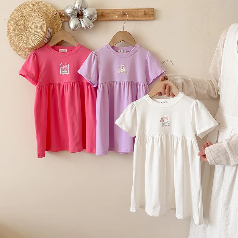 

Summer Baby and Girls Stylish Cotton Cartoon Print Short Sleeve Princess Dresses School Kids Sweet Skirt Children Outfit 1-10 Yr