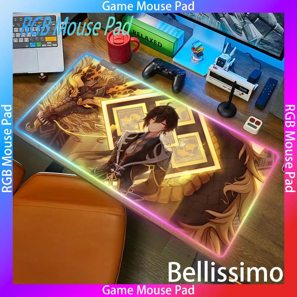 Zhongli Computer Genshin Impact Mouse Pad Rgb Rug Rubber Desk Mat Desk Assessories Notebook Office Extended Pad Mouse Carpet