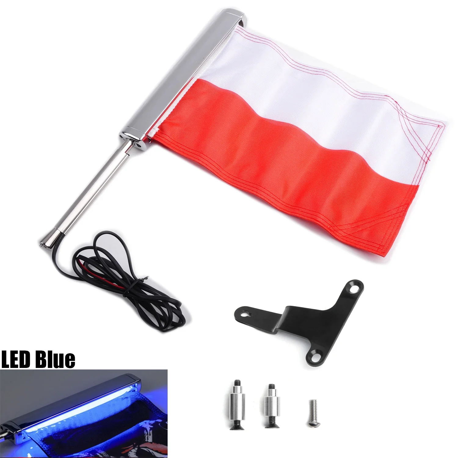 

For Honda Gold Wing GL1800 Poland Flag Decoration LED Motorcycle Passenger Luggage Tour Flag Group moto Flagpole LED Kit PANICAL