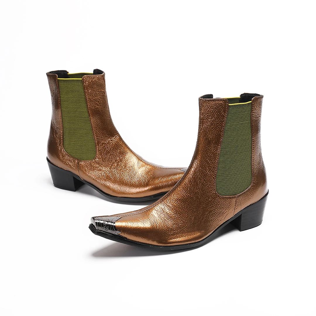 fashion pointed toe night club Chelsea short boots genuine leather motorcycle ankle boots large size male party dress shoes