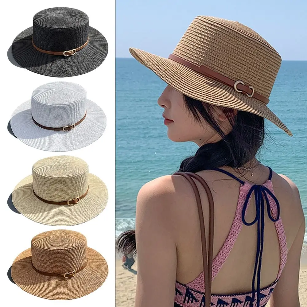 Fashion Summer Women Wide Brim Natural Straw Hat Chapeau Female Sun Hats Boater Black Panama Beach Hat Sombrero Mujer Fedora Cap