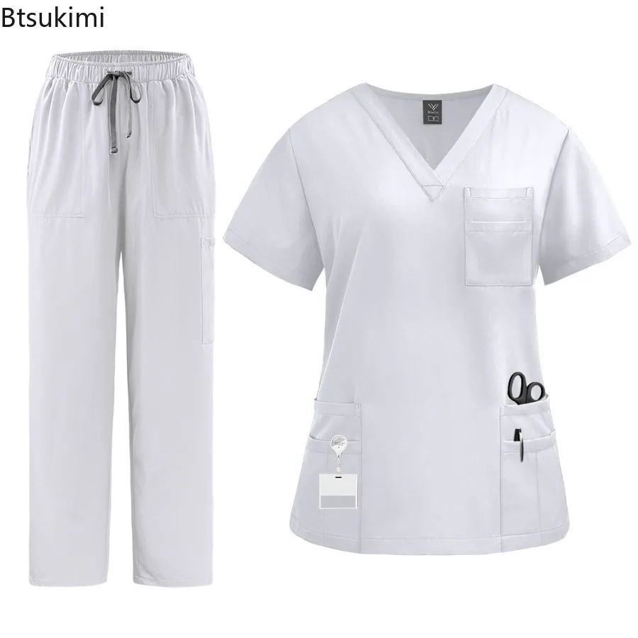 Uniform Nurse Women Scrub Short Top Pants Set Spa Beauty Salon Workwear Clinical Scrub Nursing Suit Hospital Surgical Uniforms