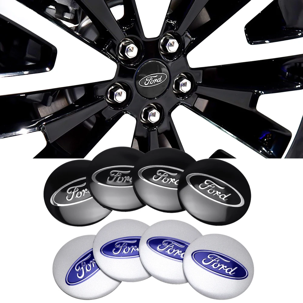 4 Uds estilo de coche 56mm de aluminio Auto tapacubos de centro de rueda pegatina para Ford Fiesta Mondeo Fusion Explorer Escape Shelby Edge Kuga