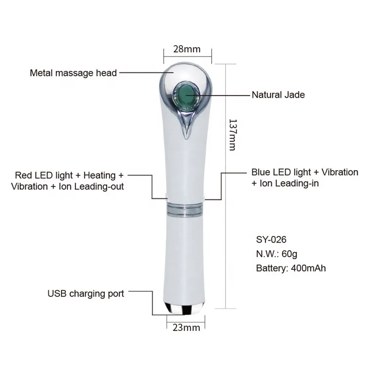 Draagbare Huidverzorging Wand Warme Massage Rimpel Verwijderen Anti Leeftijd Blauw Rood Led Lichttherapie Apparaat Jade Eye Wand