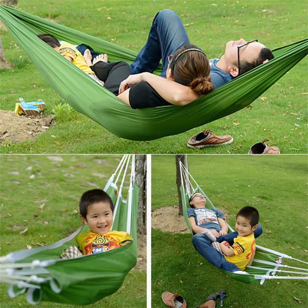 2025 Green 270*150cm Double Camping Hammock Travel Outdoor Camping Hammock Hanging Sleeping Swing Bed With Organized Bag