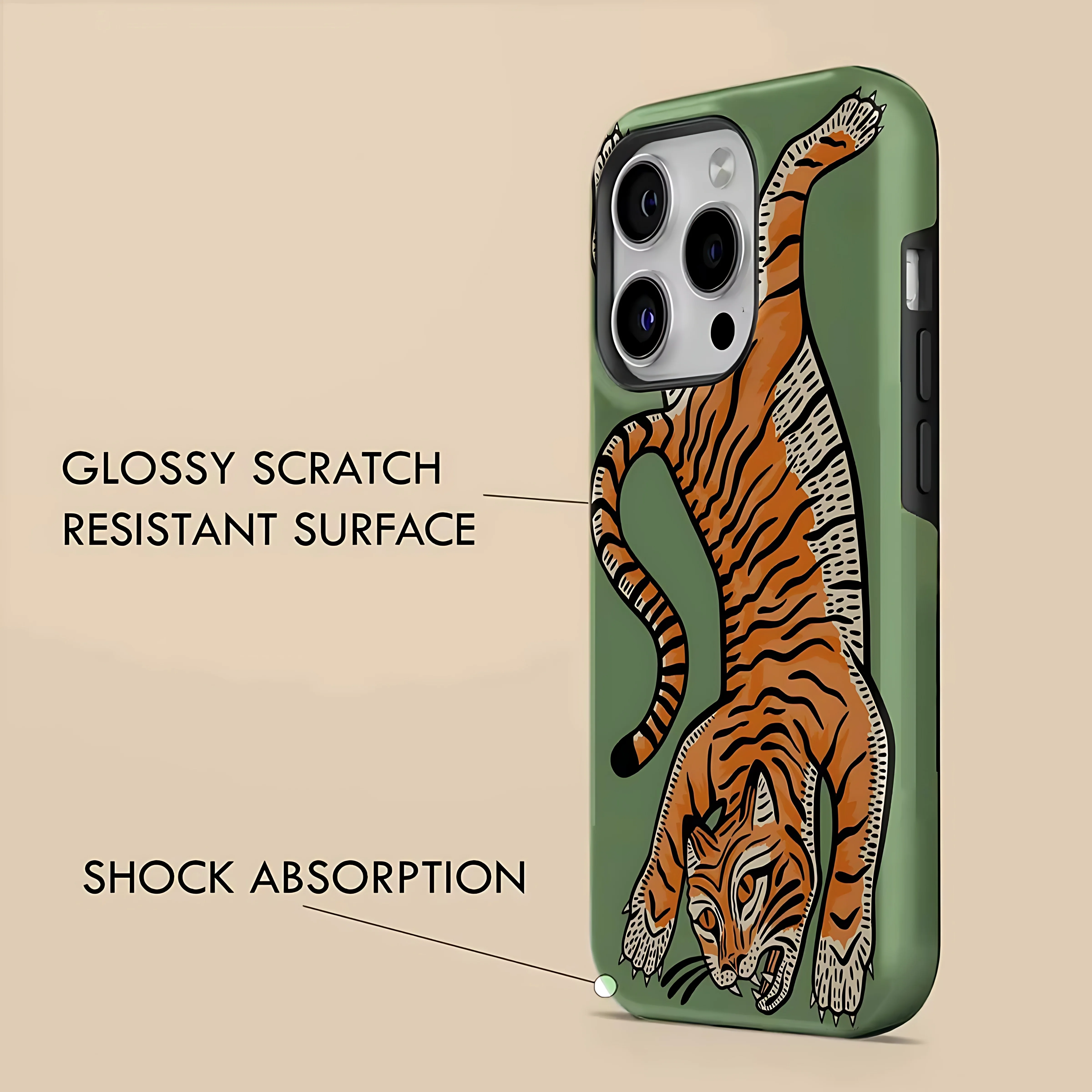 Hand drawn tiger pattern Phone Case for iPhone 17 17e 16e 16 15 14 13 12 11 X XS XR 7 8 Air Pro Max Plus Double-layer Back Cover