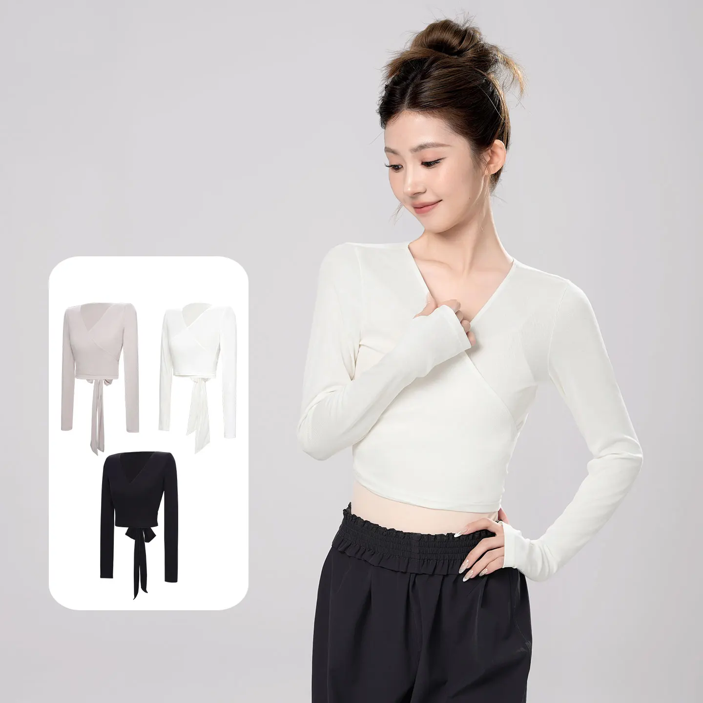 Woman Ballet Tops Ballet Jacket Dance Wrap Top Knitted V Neck Long Sleeve Dance Shirt Bandage Training Dance Tops Dance Costumes