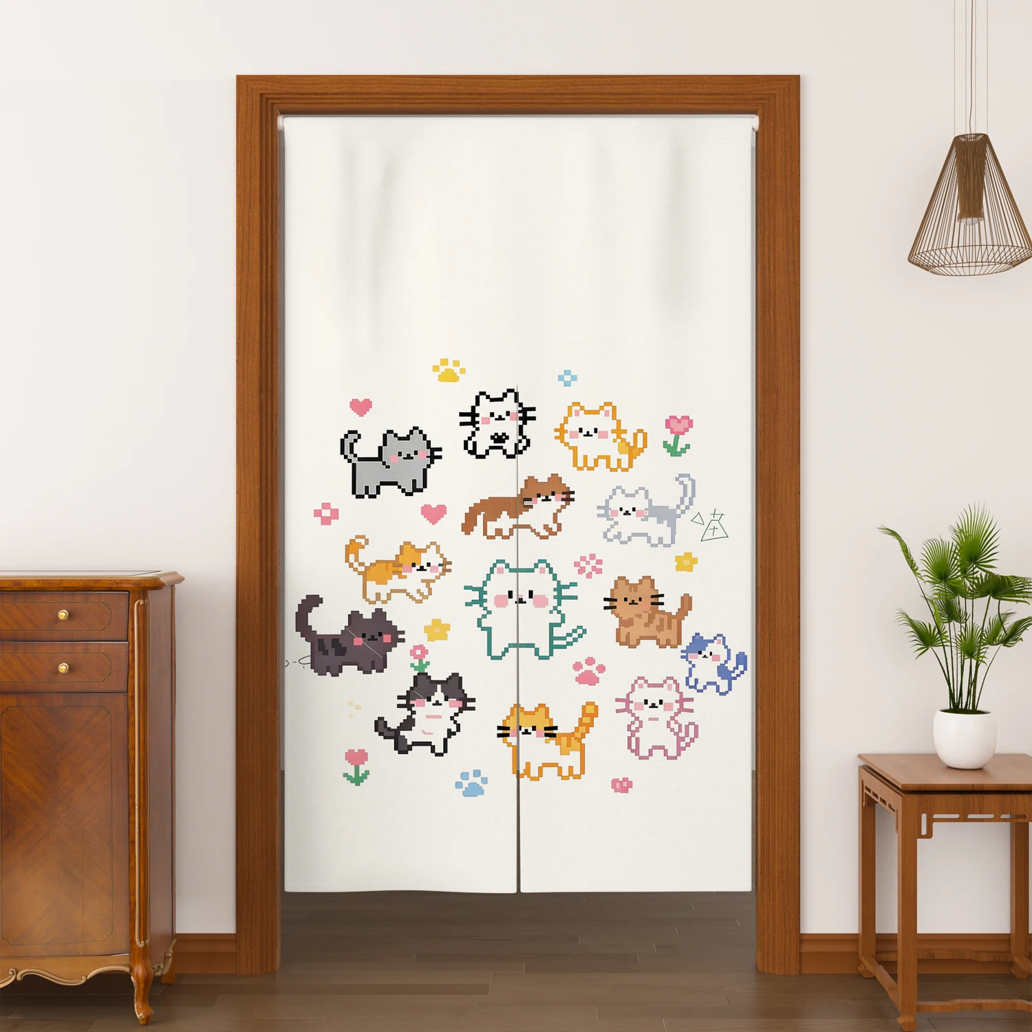 Cat Theme Modern Noren Door Curtains Lazy Cat Dog Doorway Curtains Decor Dining Room Partition Kitchen Divider Hanging Curtain
