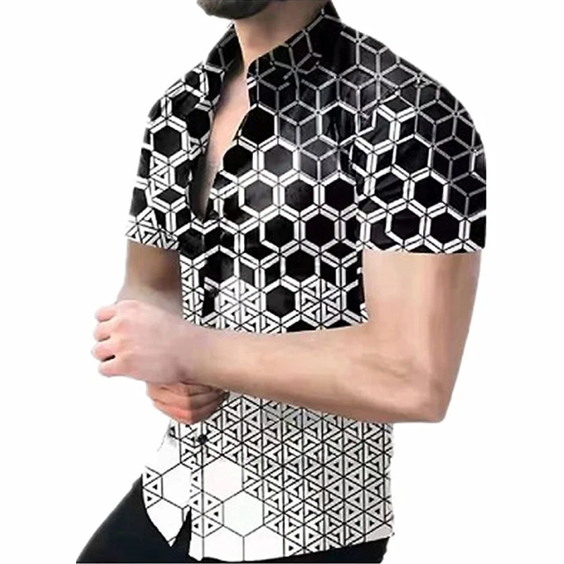 Men\'s printed shirt 2024 summer vacation short-sleeved affordable new 3D digital retro pattern beach casual Hawaiian trend