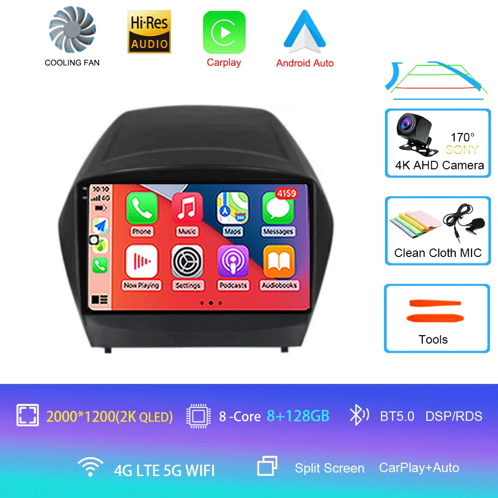 Android 16 Carplay autoradio voor Hyundai Tucson 2 LM IX35 2009-2015 navigatie GPS multimediaspeler WiFi stereo BT 360 camera