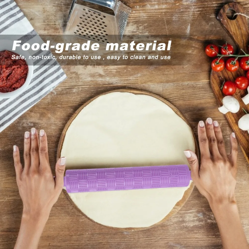 PP Embossing Rolling Pin Non-Stick 3D Pattern Dough Roller Narcissus Droplet Heart Strip Design Pattern Rolling Pin Cookie Dough