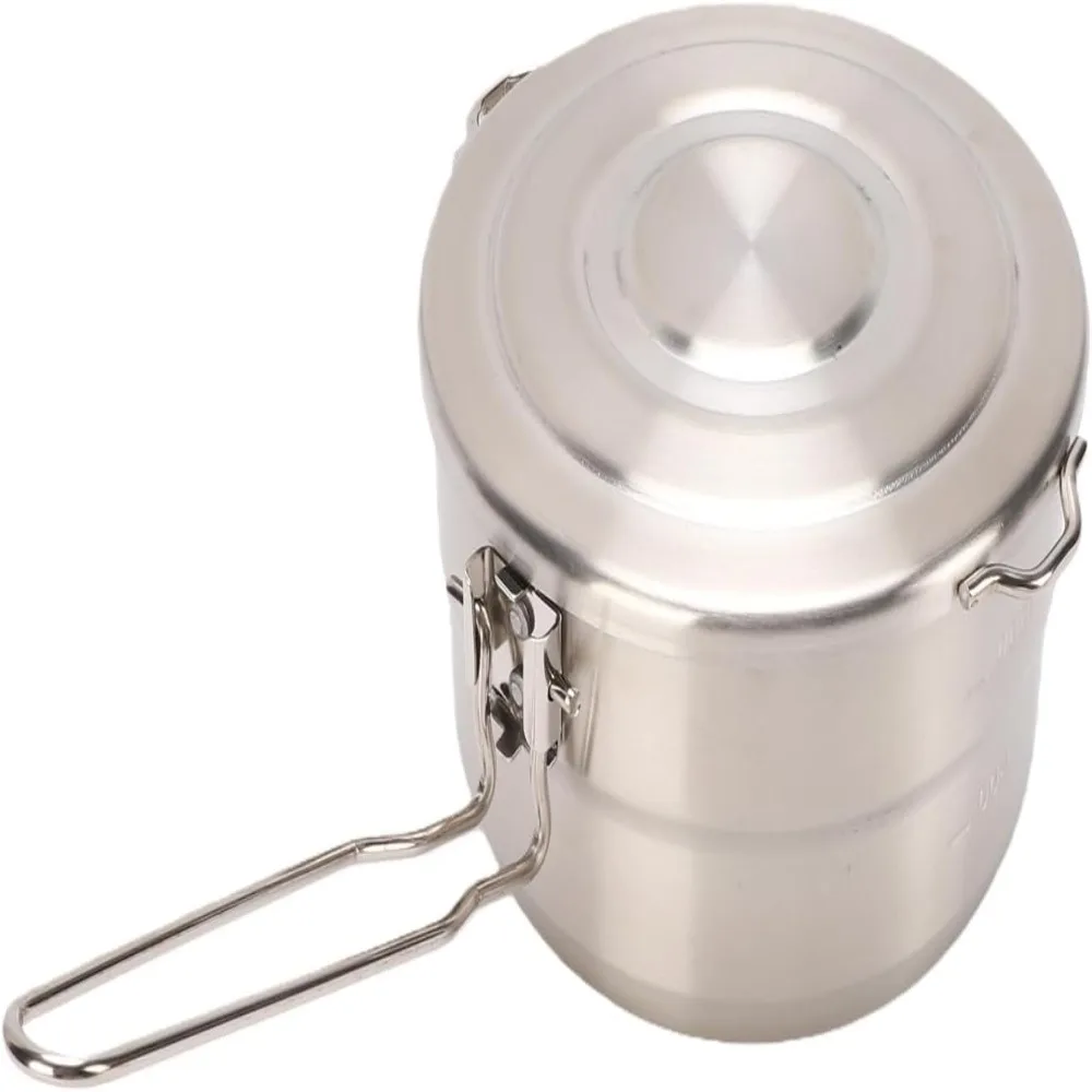 Durable 1.5L Camping Cook Pot Folding Handle Practical 304 Stainless Steel Lunch Box With Lid Outdoor Cookware Backpacking