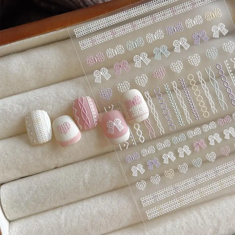 1 قطعة القوس القلب الحب ملصقات الأظافر ذاتية اللصق تنقش الحياكة القوس مسمار الفن زينة الشارات الإكسسوار #2