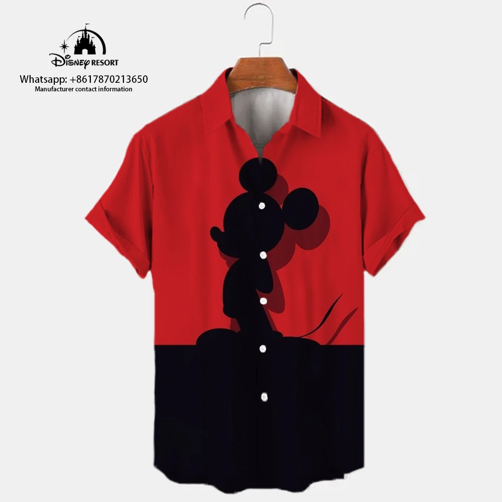 Mickey Minnie Anime 3D Print New Spring Streetwear Disney Brand Men Lapel Short Sleeve Shirt Harajuku Style Slim Top 2023