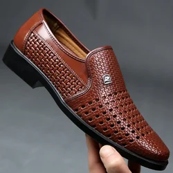 Spring Men Loafers Leather Men Shoes Summer Hollow Breathable Oxfords Man Casual Shoes Slip on Formal Dress Shoes for Man