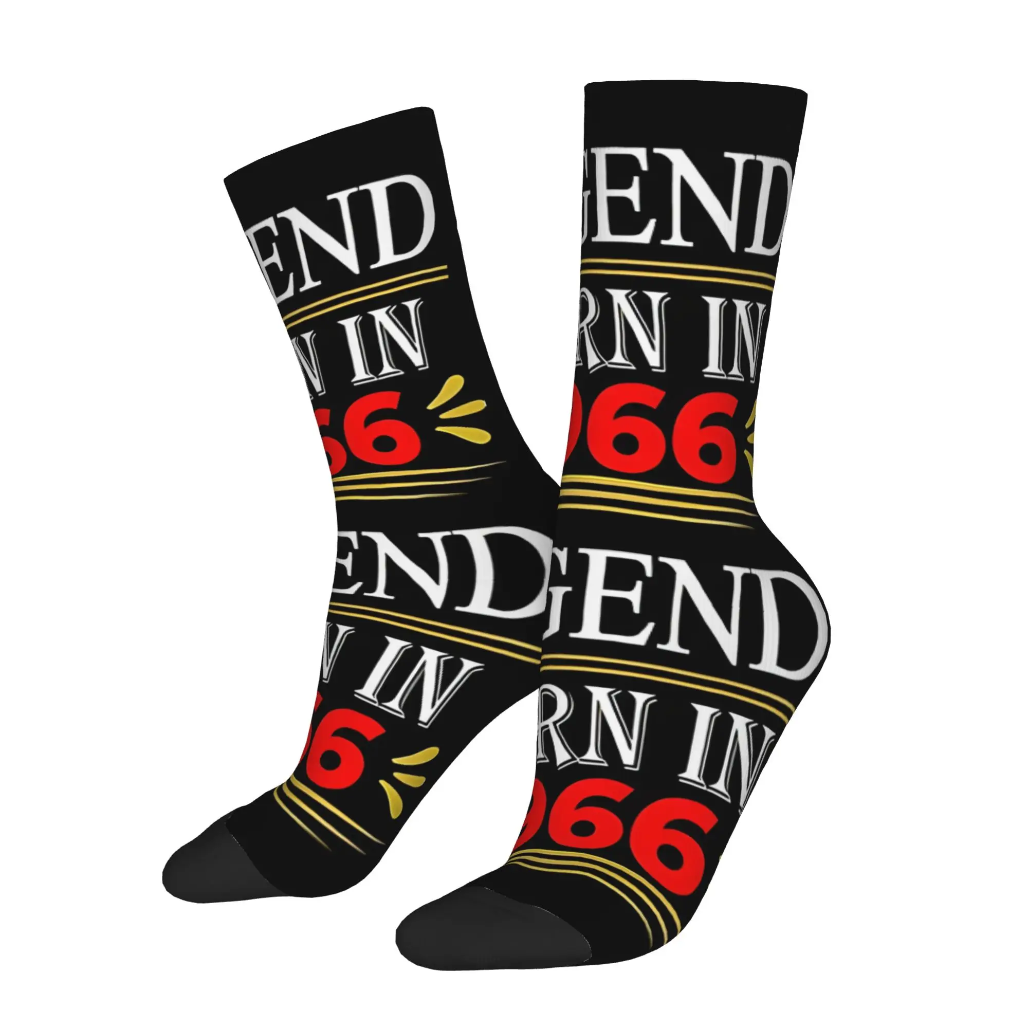 Funny Sock 60 Years Legend Born In 1966 Rock Seamless Pattern Printed Men Crew Socks Novelty Men's Socks