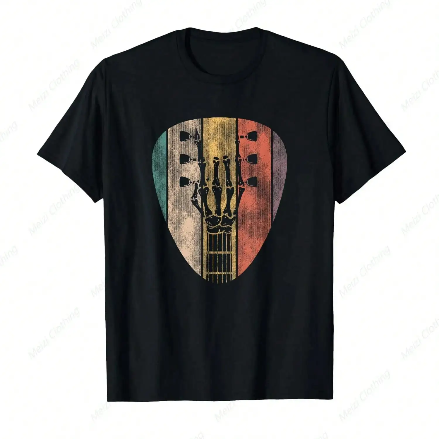 

Guitar Player Printed T-Shirt Fun Cool Black Loose Shirt Pure Cotton Casual Gift Short Sleeved