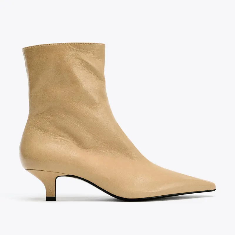 

Low Heel ort Boots Leather Side Zipper Heel Vintage Faion Boots for Women Autumn Winter Season PU Lined Rubber Outsole