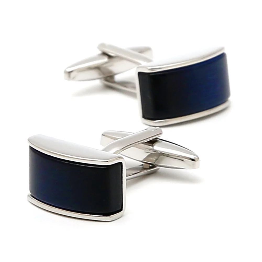 Deep Blue Glossy Silver Edge Minimalist Design Cufflinks Men's Business Dress Shirt Cuff Accessories Cufflink Banquet Gift
