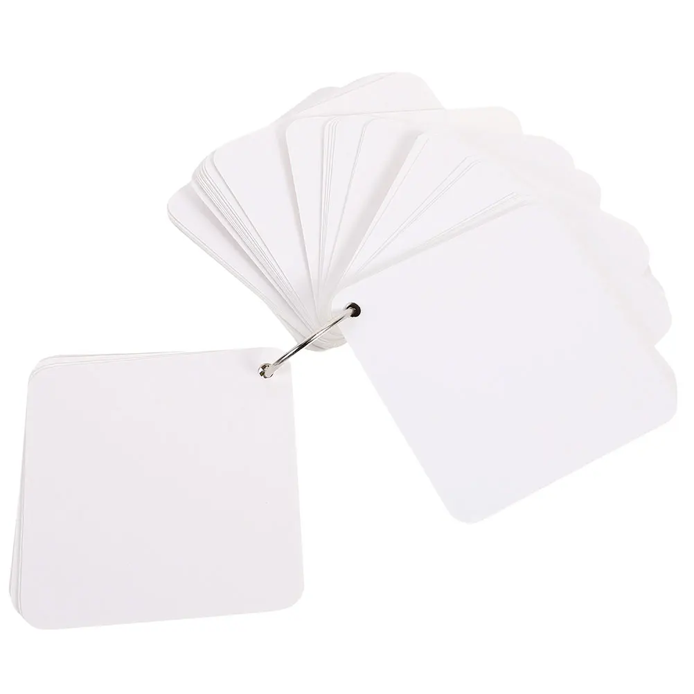300 Sheets Blank Cards Flashcards Mini Index Note Vocabulary Paper Ring DIY Portable Writing Practice Notebook