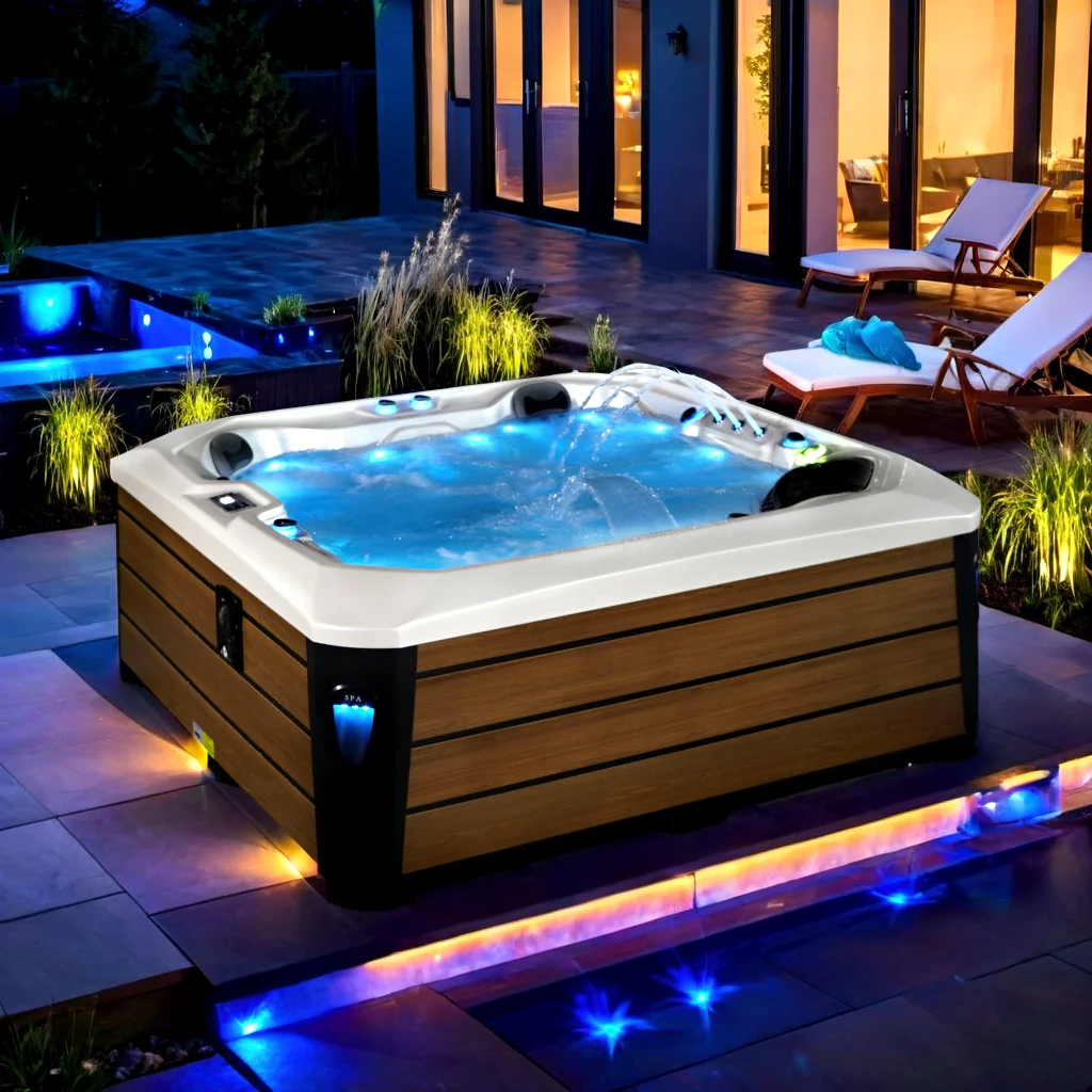 SR805A 5 Person Modern Garden Freestanding Acrylic Hot Tub 61 Massage Jets Square Balboa Control Outdoor Wellness Spa