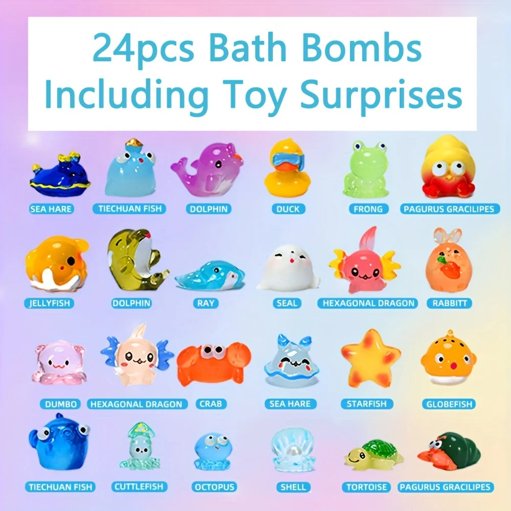 BN Bath Bombs for Kids with Surprise Inside, 24 Pack Kids Bath Bombs Gift Set, Natural Organic Kids Bubble Bath  for Girls Boy