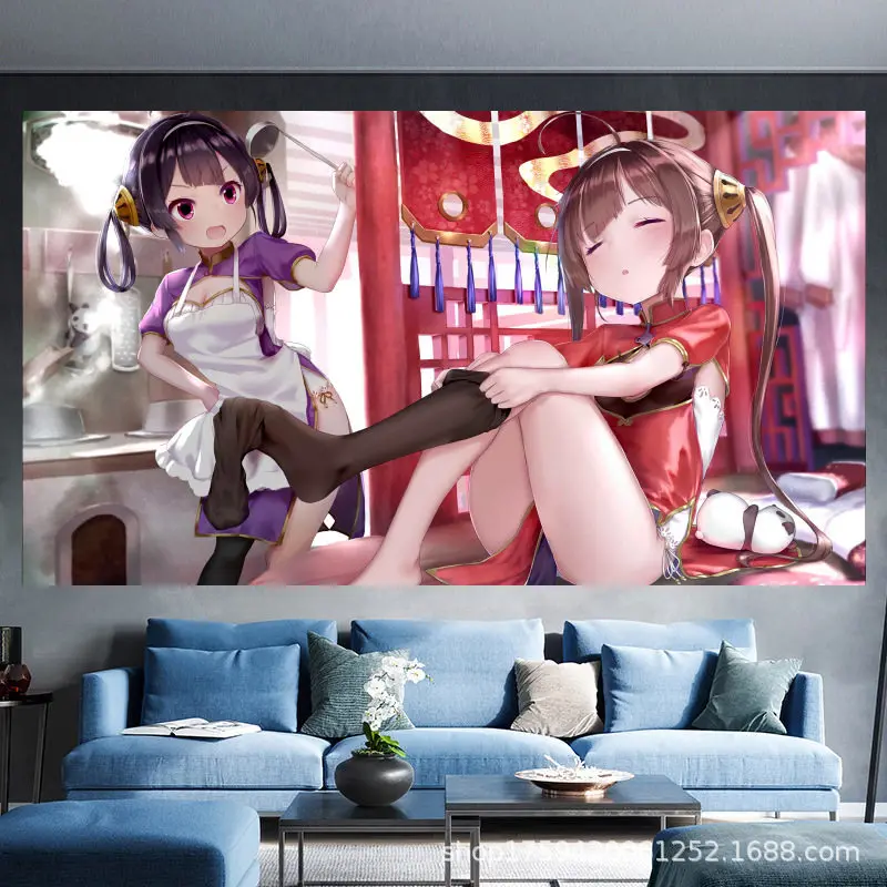 Azur Lane Anime Printed Tapestry Maid Costume Beautiful Girl INS Style Wall Decor Tapestry for Dorm Bedroom Atmosphere Tapesry