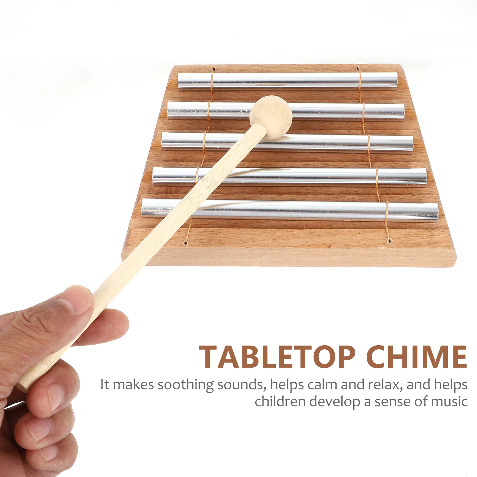 

5 Tone Tabletop Chime Wood Base Meditation Instrument Soothing Percussion Educational Music Bell Crisp Sound Long Lasting Tone