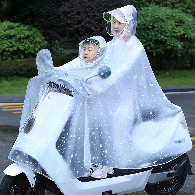 

Electric Car Battery Car Raincoat Long Transparent Mother Son Conjoined Fashion Raincoat Double Children's Adult Riding Poncho