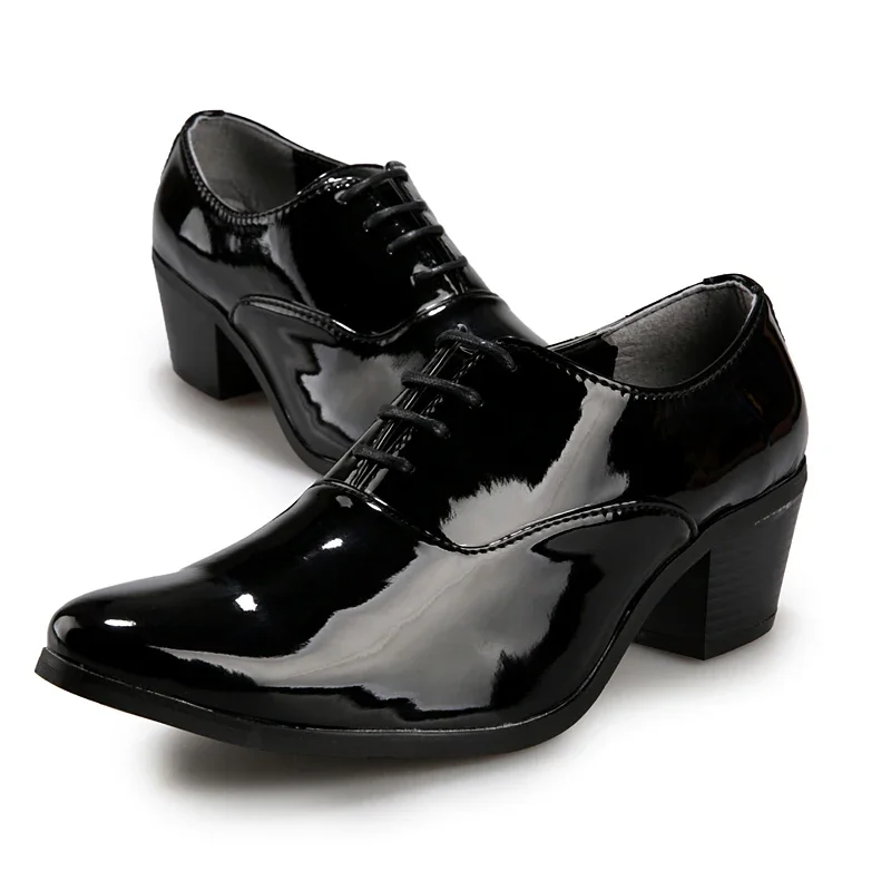 Big Size 6CM High Heel Man Dress Shoes Solid Color Formal Office Lace Up Party Wedding Business Height Increasing Leather Shoes