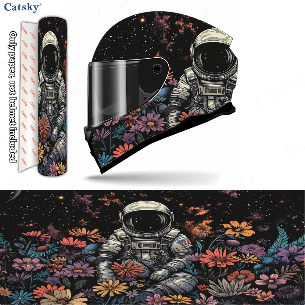 Starry - Sea Blossoms Astronaut Print Helmet stickers , PVC Material Multifunctional Helmet Stickers, Scratch-Resistant & Fade-P