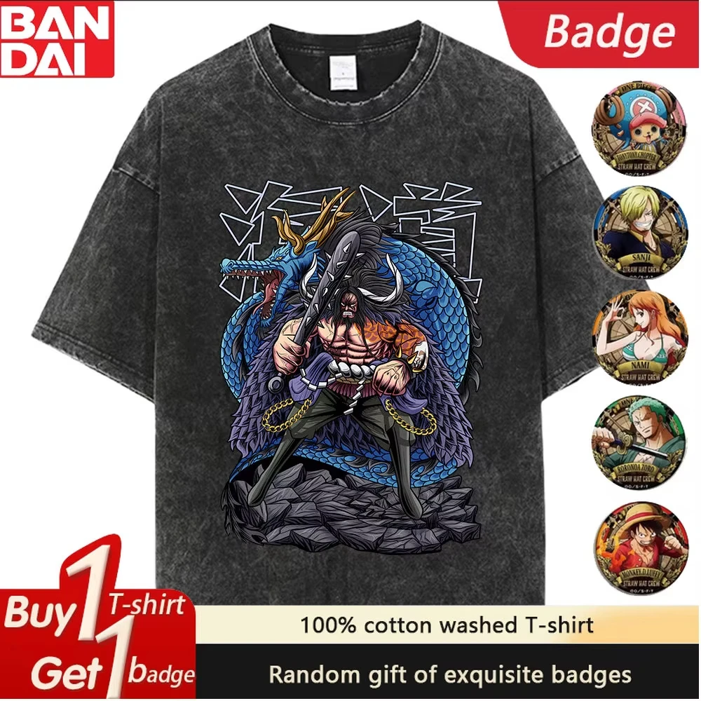 

Anime One Piece Vintage Washed Oversized Men's T Shirts Y2k Clothes Women Short Sleeved Tee Casual Tops Summer Hiphop Streetwear