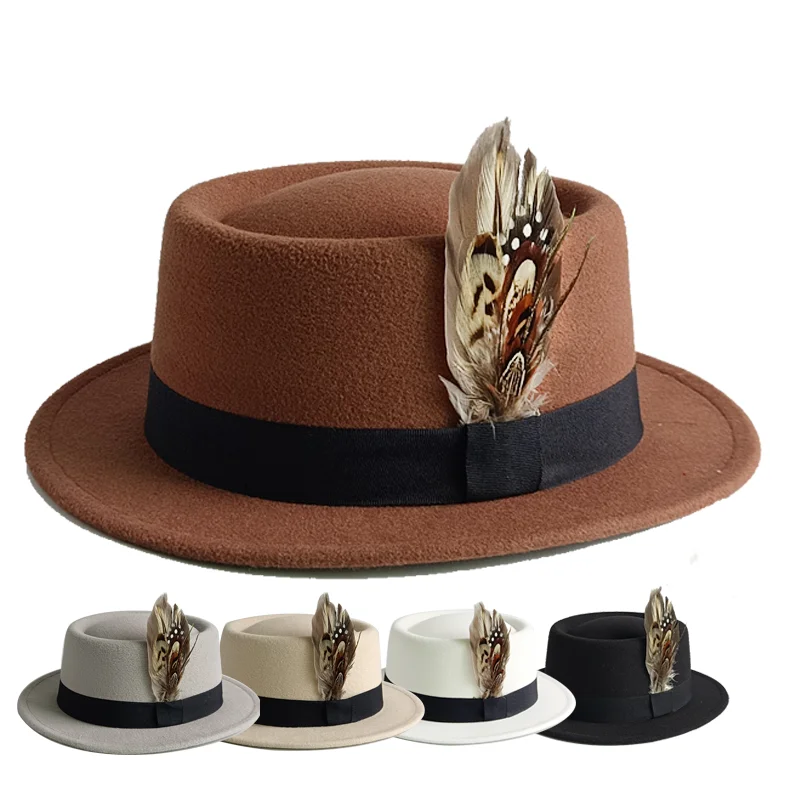 Pork Pie Hat Fedora Hat Billycock Felt Small Brim Bowler Hat Men's Fashion British Style Hip Hop Women Party Sombrero Caps
