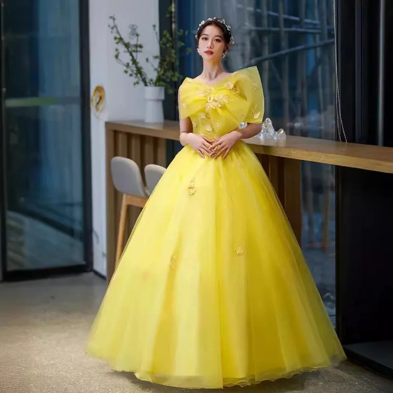 

Новое женское вечернее платье 2026 года: сексуальное, с вышивкой, желтое, модное, стройнящее, для выступлений, с длинными бретелями на спине