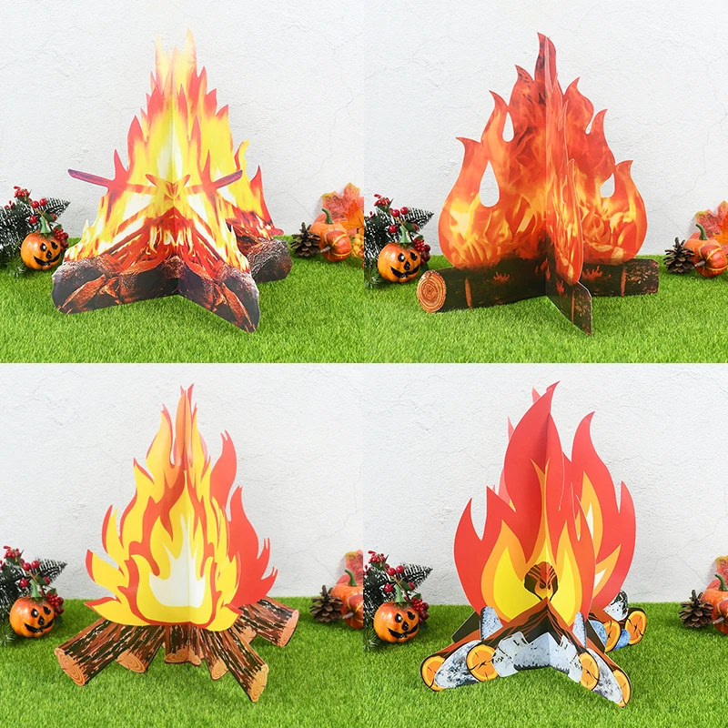 

1/3Pcs Cardboard Campfire Centerpiece Artificial Fire Fake Flame Halloween Decor Home Fireplace Firefighter Theme Birthday Party