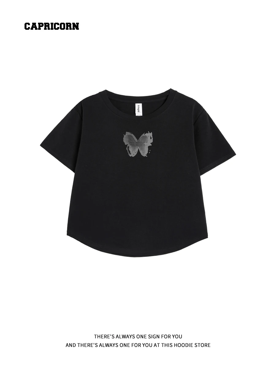 Capricorn American Style  Print Short Sleeve T-Shirt Women's Summer Slim Fit Short Length Inner Wear Top for Young L...