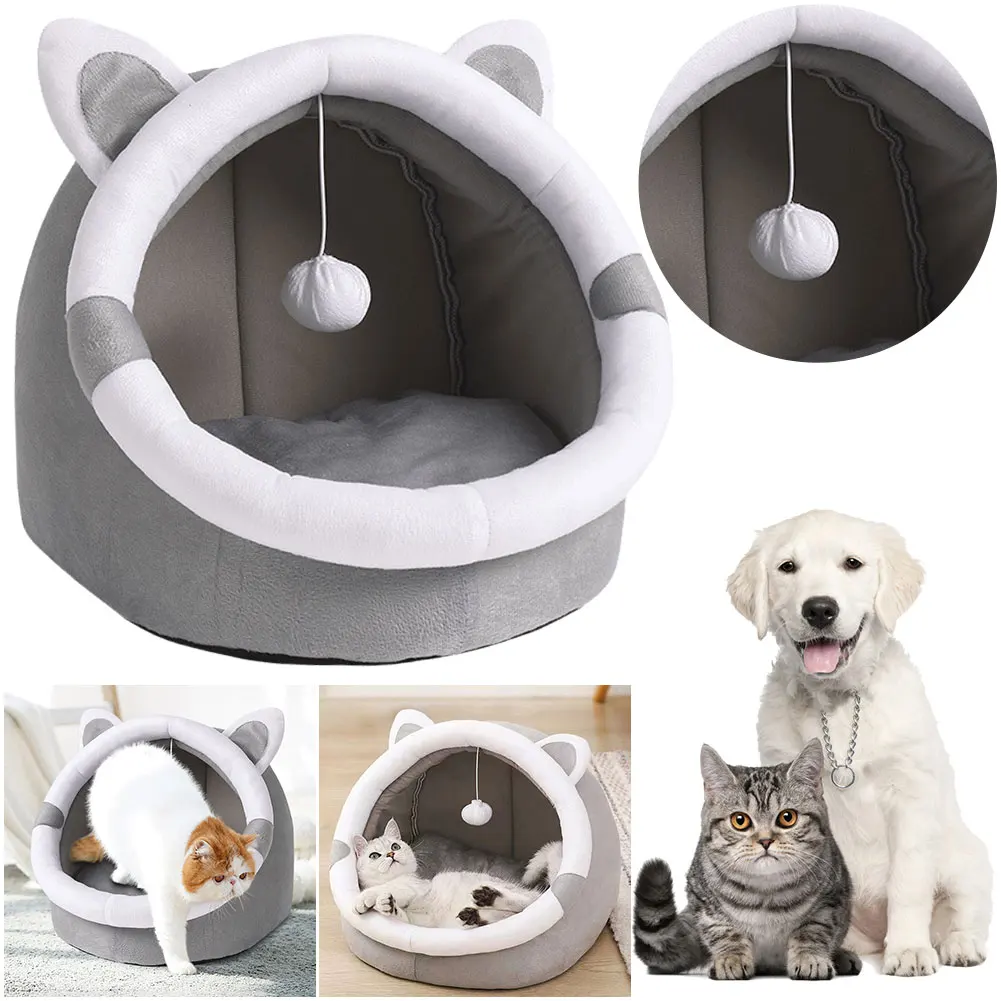 

Cute Cat Bed Cozy Kitten Lounger Cushion Semi-Closed Puppy Basket Cave Mat Comfortable for Kittens and Small Pets