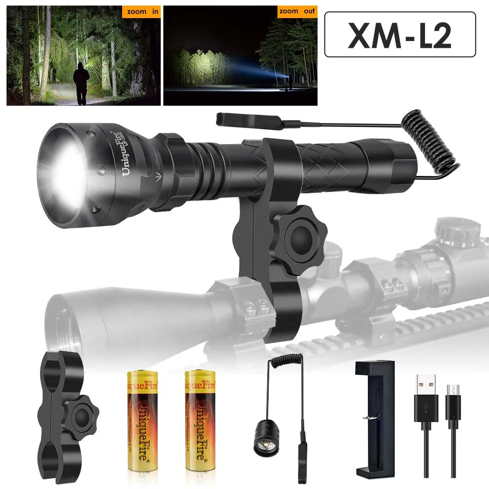 UniqueFire 1502 XML2 LED Flashlight Super Bright White Light Zoomable Waterproof Torch Lantern For Night Camping Fishing Hunting