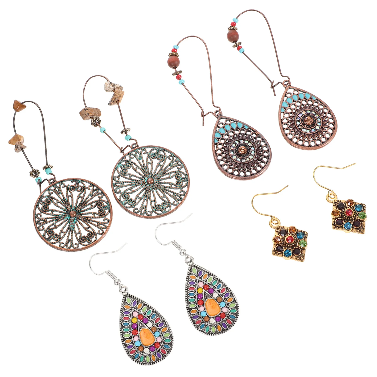 

Ethnic Style Earrings Vintage Fashion Jewelry For Women Bohemian Alloy Danglers Unique Retro Ear Pendants Hawaii Party