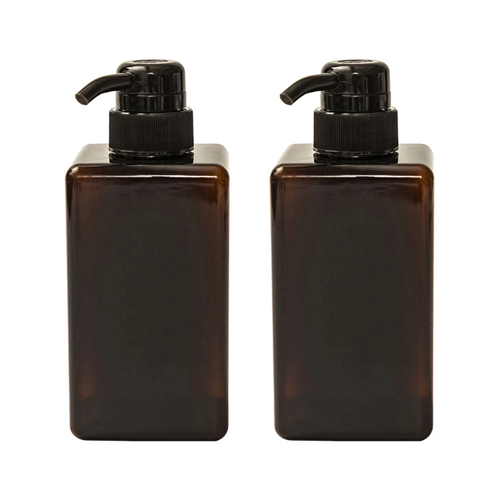 

2 PCS High Capacity 450ml Lotion Dispenser Soap Pump Bottle Brown Shampoo Container Liquid Holder for Home Hotel Bar