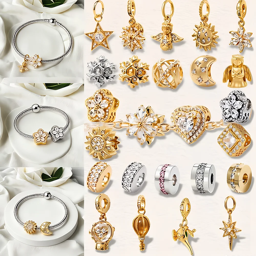 

DIY Romantic Stars Moon Sun Hot Air Balloon Snowflake Angel Charm Beads Fit Original Snake Bone Bracelet Exquisite Jewelry Gifts