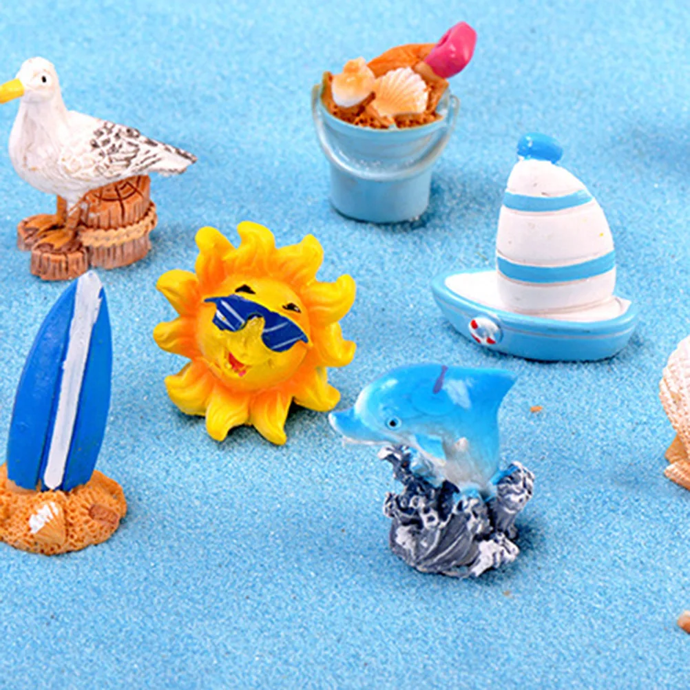 

11pcs Micro Landscape Ornament Set Miniature Garden Decor Accessories Seashells Surfboard Sailboat Beach Props Wood