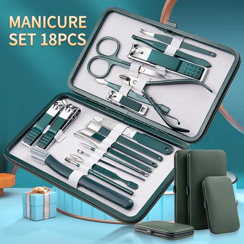 7/10/12/18Pcs Manicure Set Stainless Steel Nail Cutter Fingernail Clippers Trimmer Eyebrow Scissor Tweezers Ear Spoon Facial Car