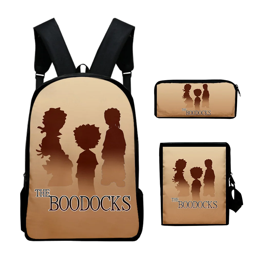 Classic Popular The Boondocks 3D Print 3pcs/Set pupil School Bags Laptop Daypack Backpack Inclined shoulder bag Pencil Case