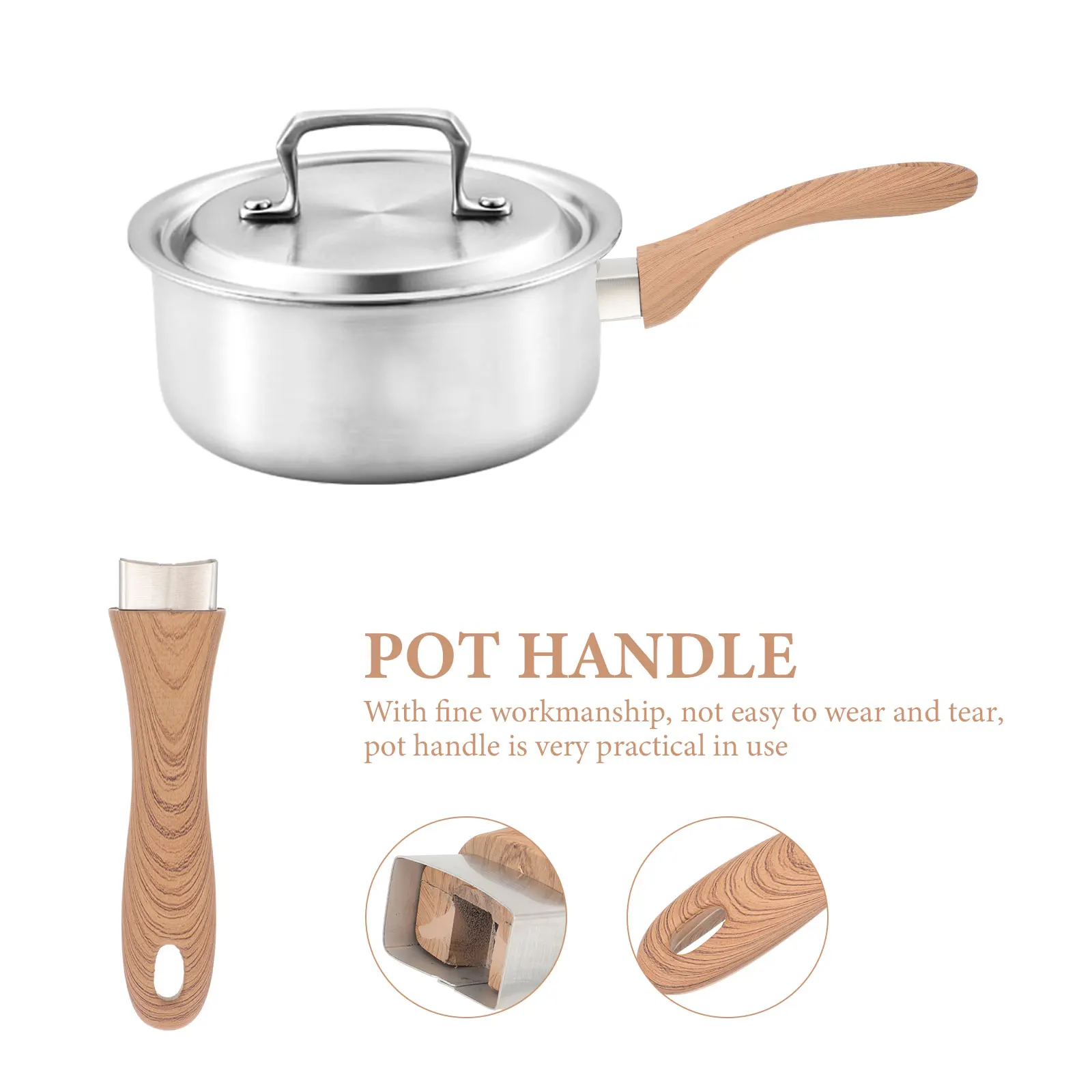 

2Pcs Wood Grain Pot Handle Premium Bakelite Universal Detachable Long Grip Replacement for Frying Pan Wok Milk Pot Kitchen