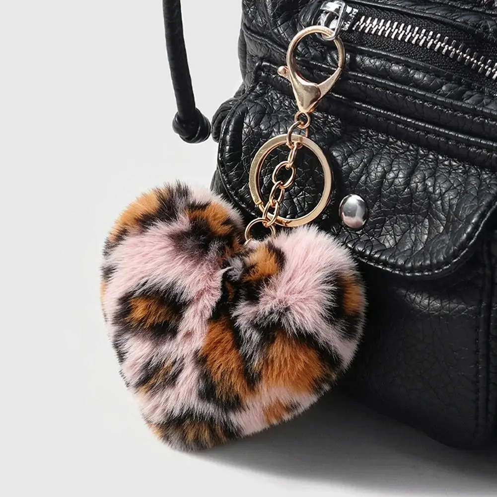 Leopard Pendant Bags Accessories Fur Heart Ball Key Ring Key Chains Keychain